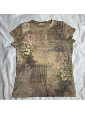Women's Xcit U.S.A. Floral Graphic Tee, Size M, Beige and Brown